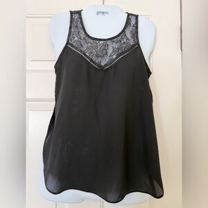 Fun 2 fun chiffon side slit Black Lace Trim Women's Top blouse lightweight flowy